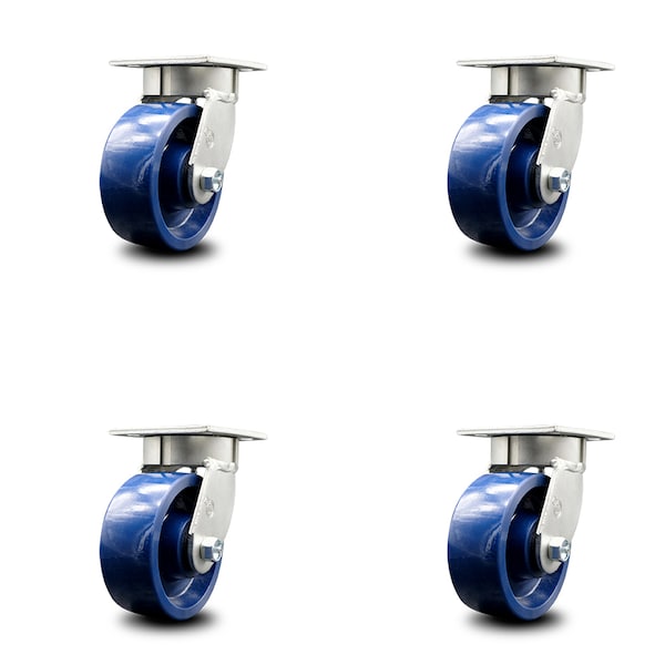 5 Inch Kingpinless Solid Poly Wheel Swivel Top Plate Caster SCC, 4PK